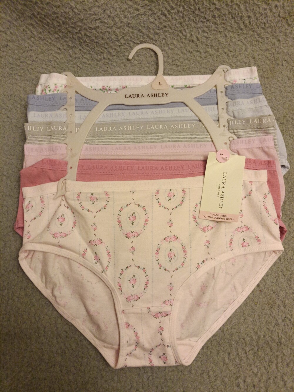 Laura Ashley 7 Pack Girls Cotton Spandex Briefs Size L Floral Solid 3503
